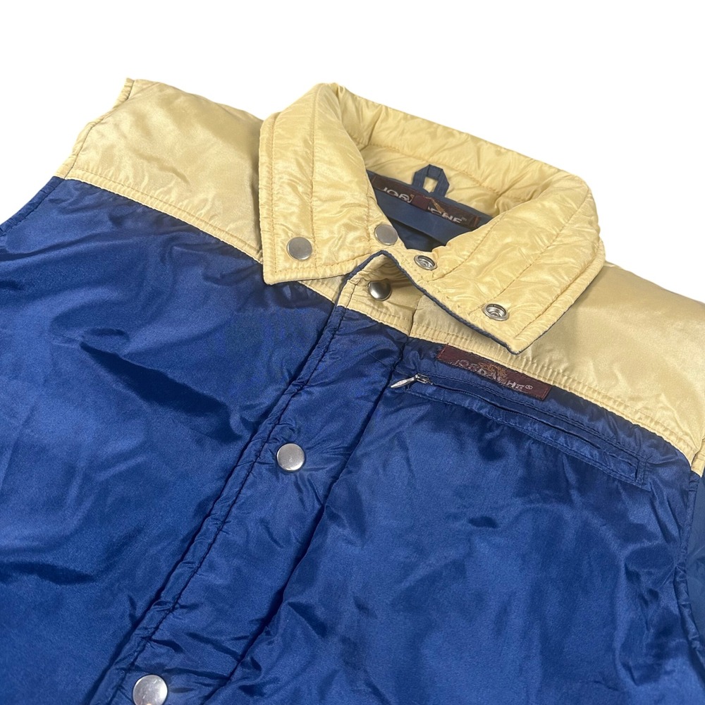 Vintage 70s 80s Jordache Canvas Puffer Vest Men's Medium Blue Yellow‎